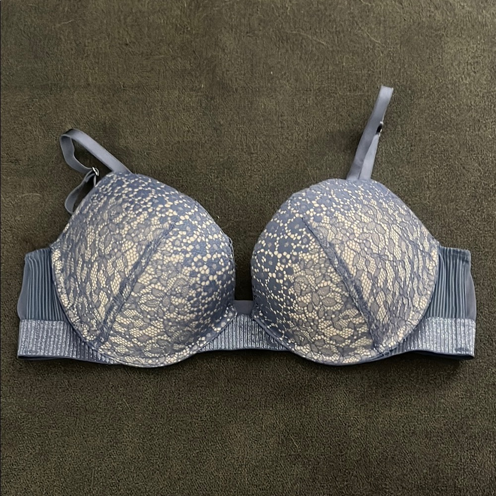 Elegant Lace Underwire Bra - Blue 36B